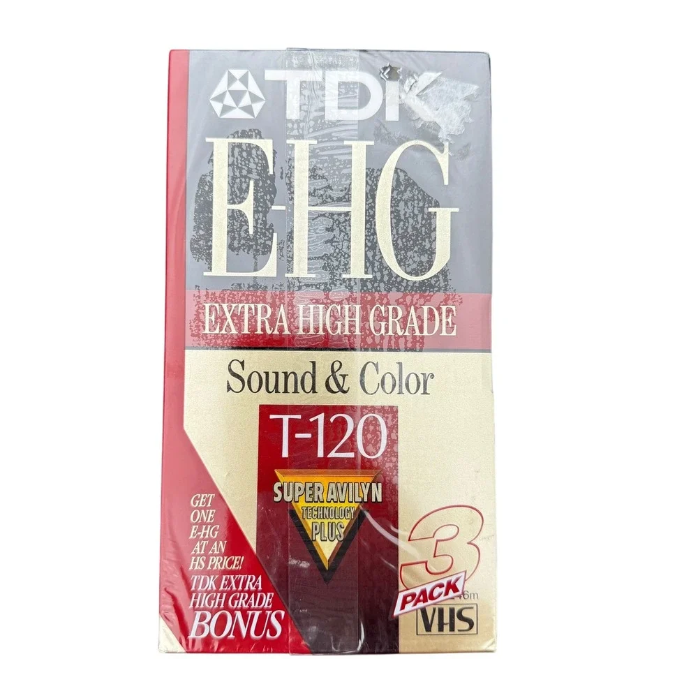 TDK VHS T-120 Blank Tapes 3 Pack Sealed HS + Bonus EHG New Super Avilyn EP